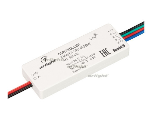 Контроллер SMART-UNI-RGBW (12-24V, 4x1.5A, 2.4G) (arlight, IP20 Пластик, 5 лет) Контроллер SMART-UNI-RGBW (12-24V, 4x1.5A, 2.4G) (arlight, IP20 Пластик, 5 лет)