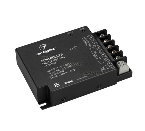 Контроллер SMART-K59-MIX (12-36V, 2x15A, 2.4G) (arlight, IP20 Металл, 5 лет) Контроллер SMART-K59-MIX (12-36V, 2x15A, 2.4G) (arlight, IP20 Металл, 5 лет)