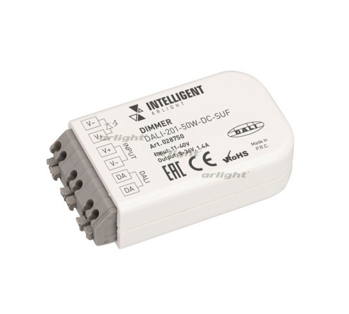 INTELLIGENT ARLIGHT Диммер DALI-201-50W-DC-SUF (11-50V DC, 1400mА) (INTELLIGENT ARLIGHT, IP20 Пласти INTELLIGENT ARLIGHT Диммер DALI-201-50W-DC-SUF (11-50V DC, 1400mА) (INTELLIGENT ARLIGHT, IP20 Пласти