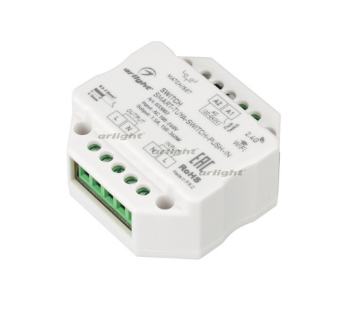 Контроллер-выключатель SMART-TUYA-SWITCH-PUSH-IN (230V, 1.5A, WiFi, 2.4G) (arlight, IP20 Пластик, 5 Контроллер-выключатель SMART-TUYA-SWITCH-PUSH-IN (230V, 1.5A, WiFi, 2.4G) (arlight, IP20 Пластик, 5