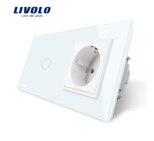 СЕНСОРНЫЙ ВЫКЛЮЧАТЕЛЬ LIVOLO КОМБИНИРОВАННЫЙ НА 1 ЛИНИЮ +1 розетка БЕЛЫЙ