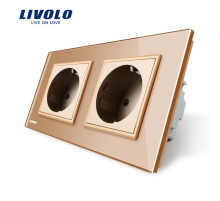 розетка LIVOLO НА 2 ПОСТА золотой С РАМКОЙ
