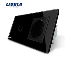 СЕНСОРНЫЙ ВЫКЛЮЧАТЕЛЬ LIVOLO КОМБИНИРОВАННЫЙ НА 1 ЛИНИЮ +1 розетка ЧЕРНЫЙ