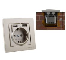 2220-619-0286 Розетка 2P+E с 2*USB Type A 2.4A в комплекте с рамкой (антрацит) Mutlusan Rita